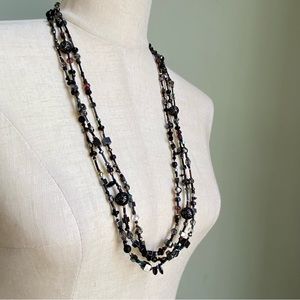 Chunky multi strand black beaded necklace